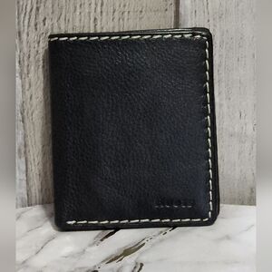 Roots Black Leather Wallet with Contrast Stitching